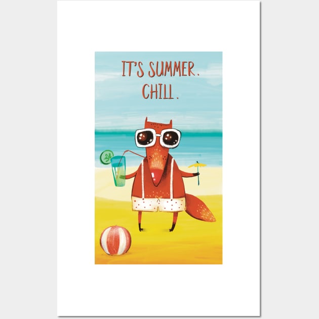 It’s summer. Chill. The red fox chillin on the beach Wall Art by marina63